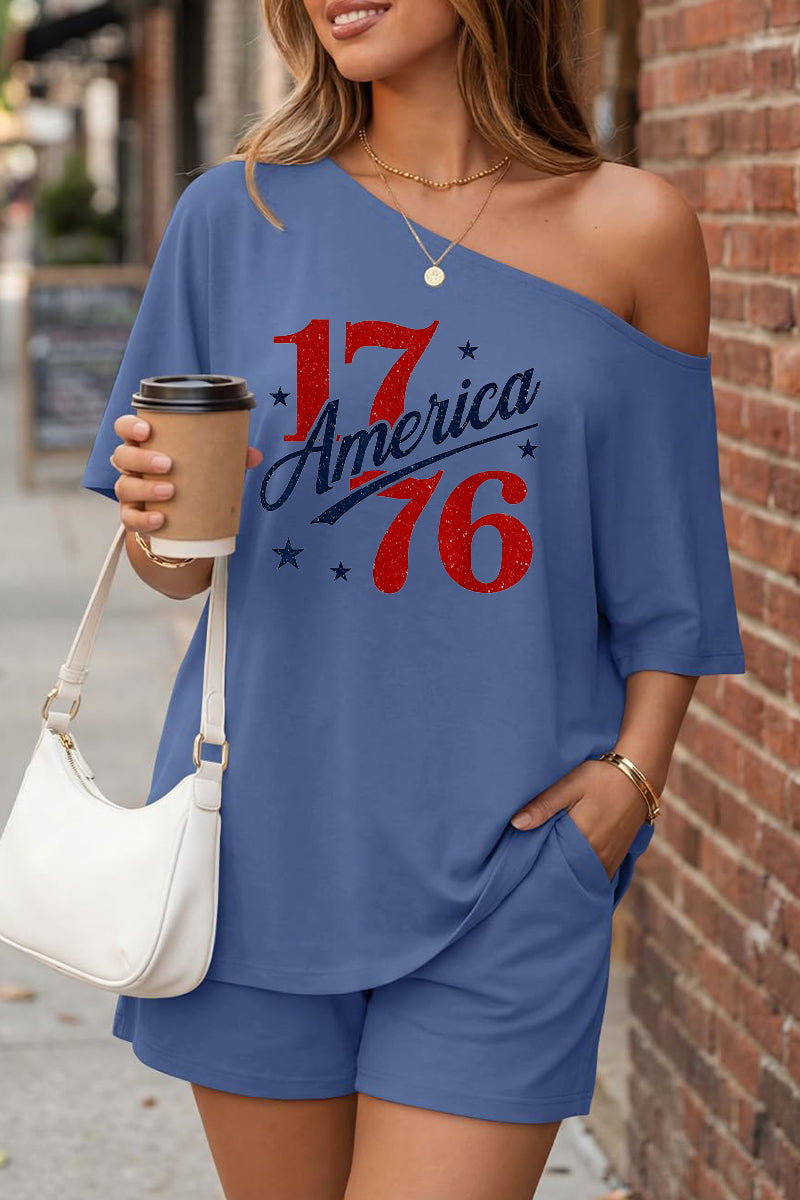 1776 America Off Shoulder Short Sleeve Summer Set