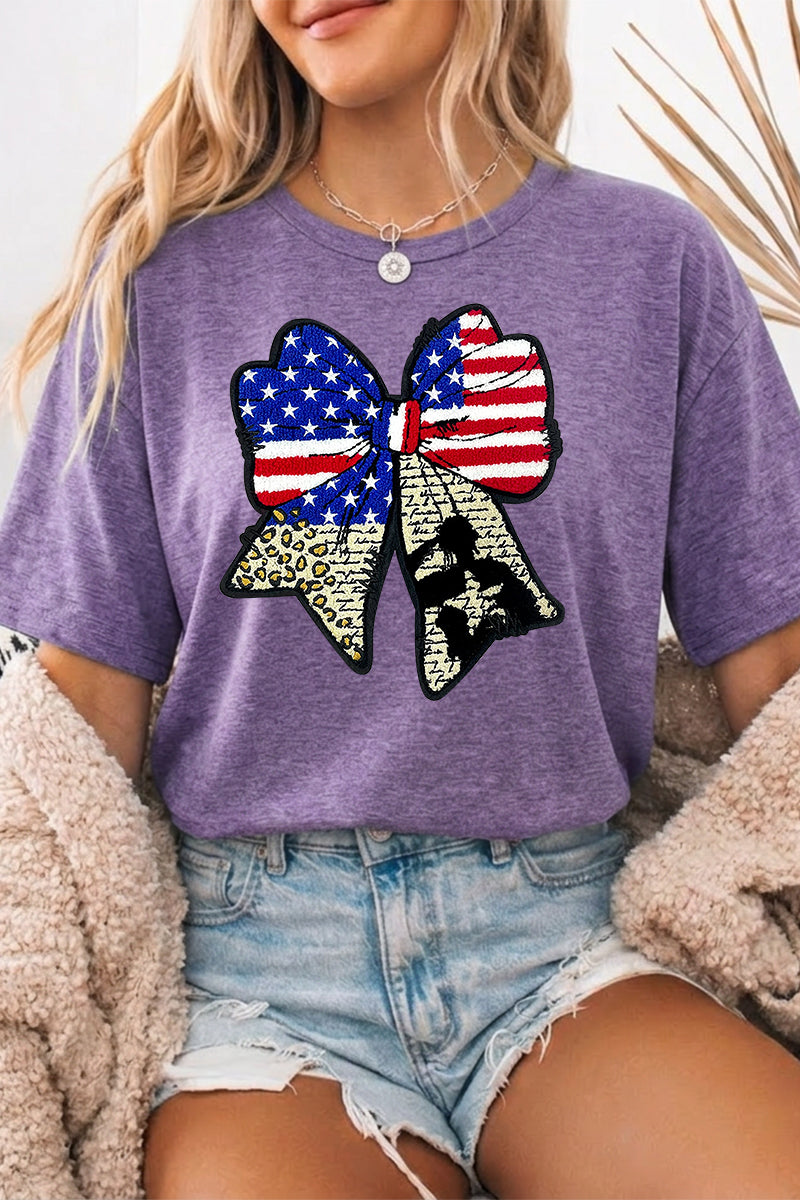 July 4th USA Flag Bow Graphic T Shirt Women