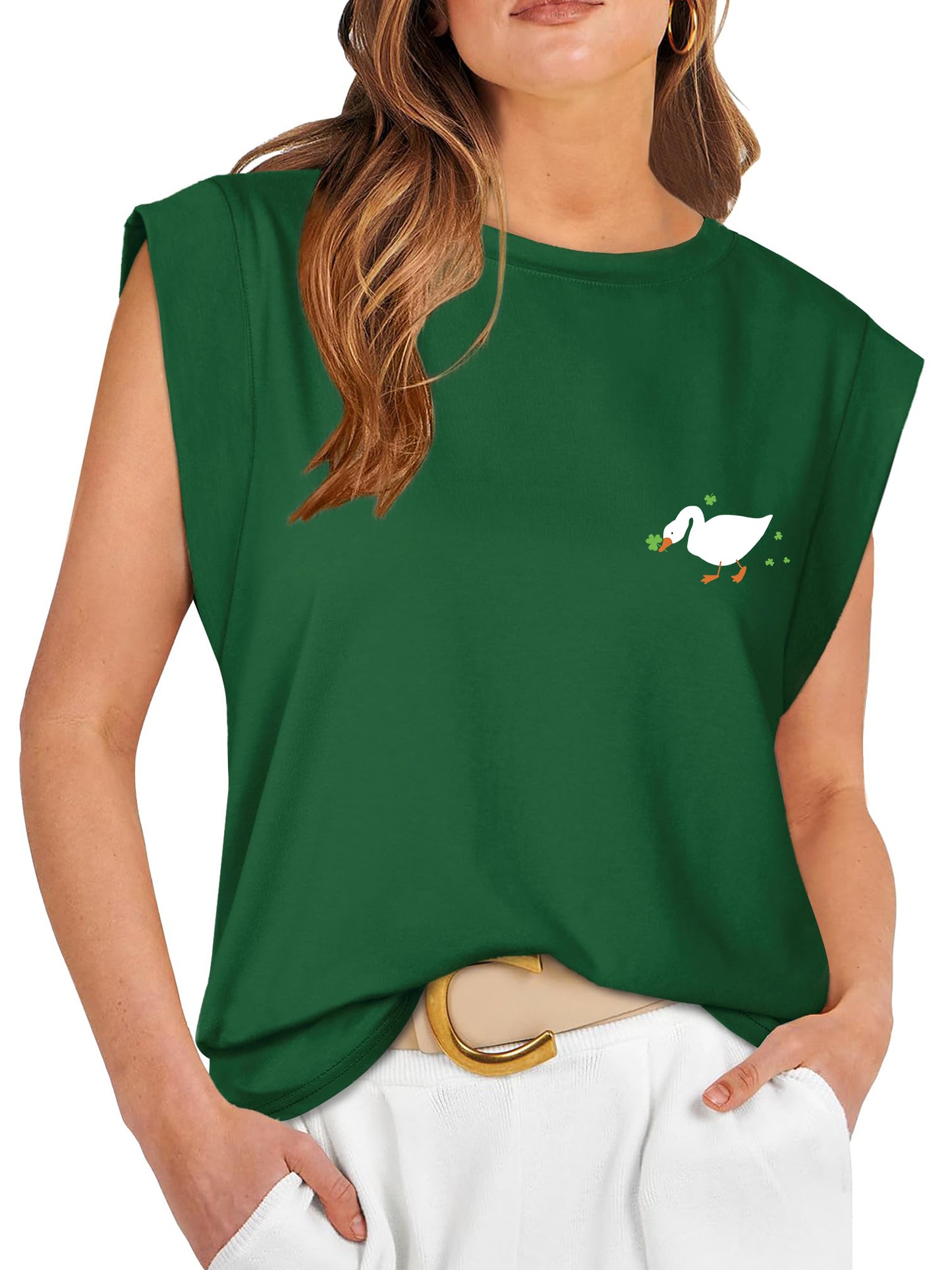 St Patricks Day Lucky Duck Graphic Sleeveless Top