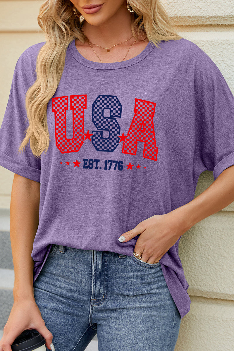 USA Graphic Star Stripe Tee Fourth of July Casual Patriotic T Shirt
