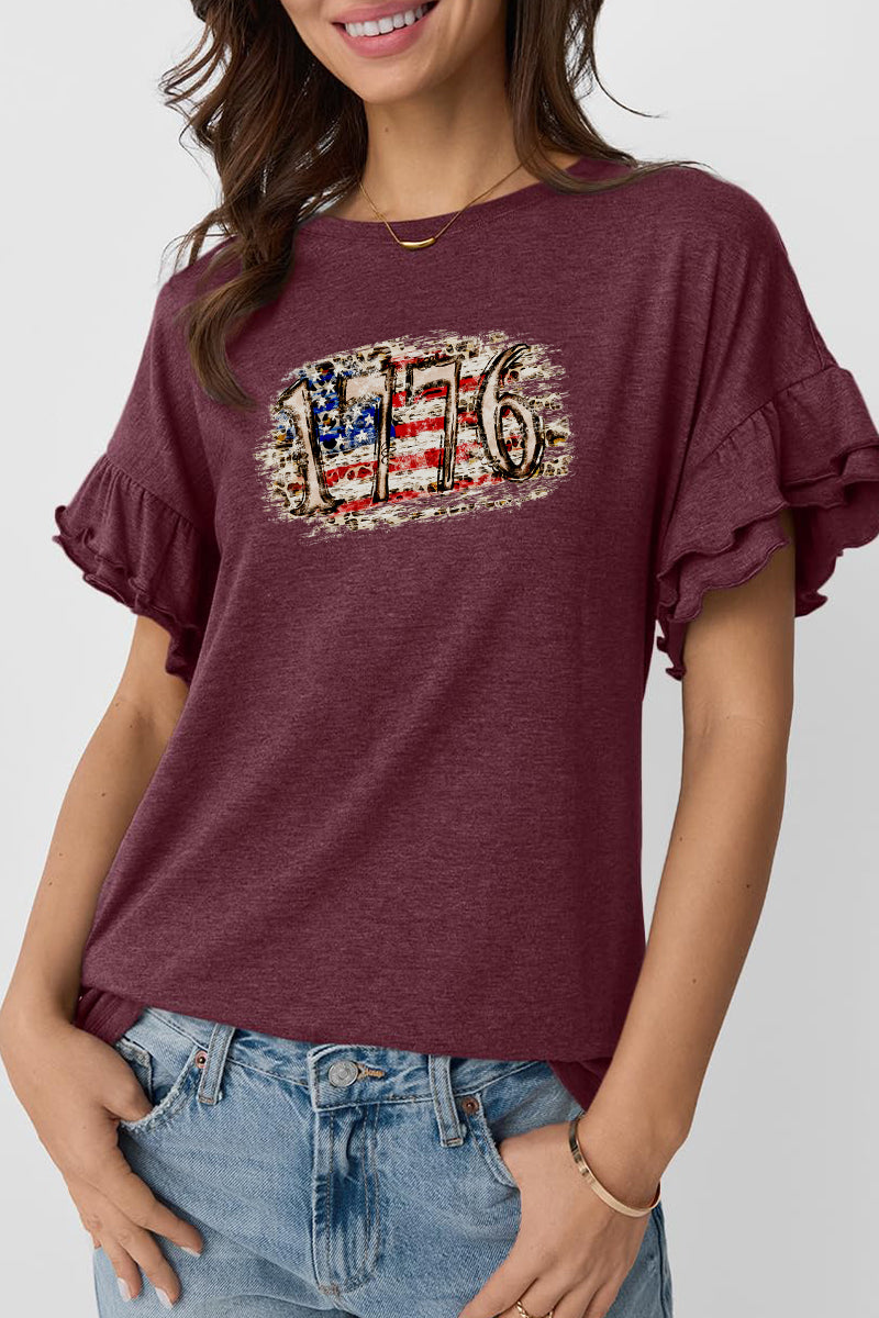 Vintage Cotton Tee 1776 Patriotic Ruffle Sleeve Top