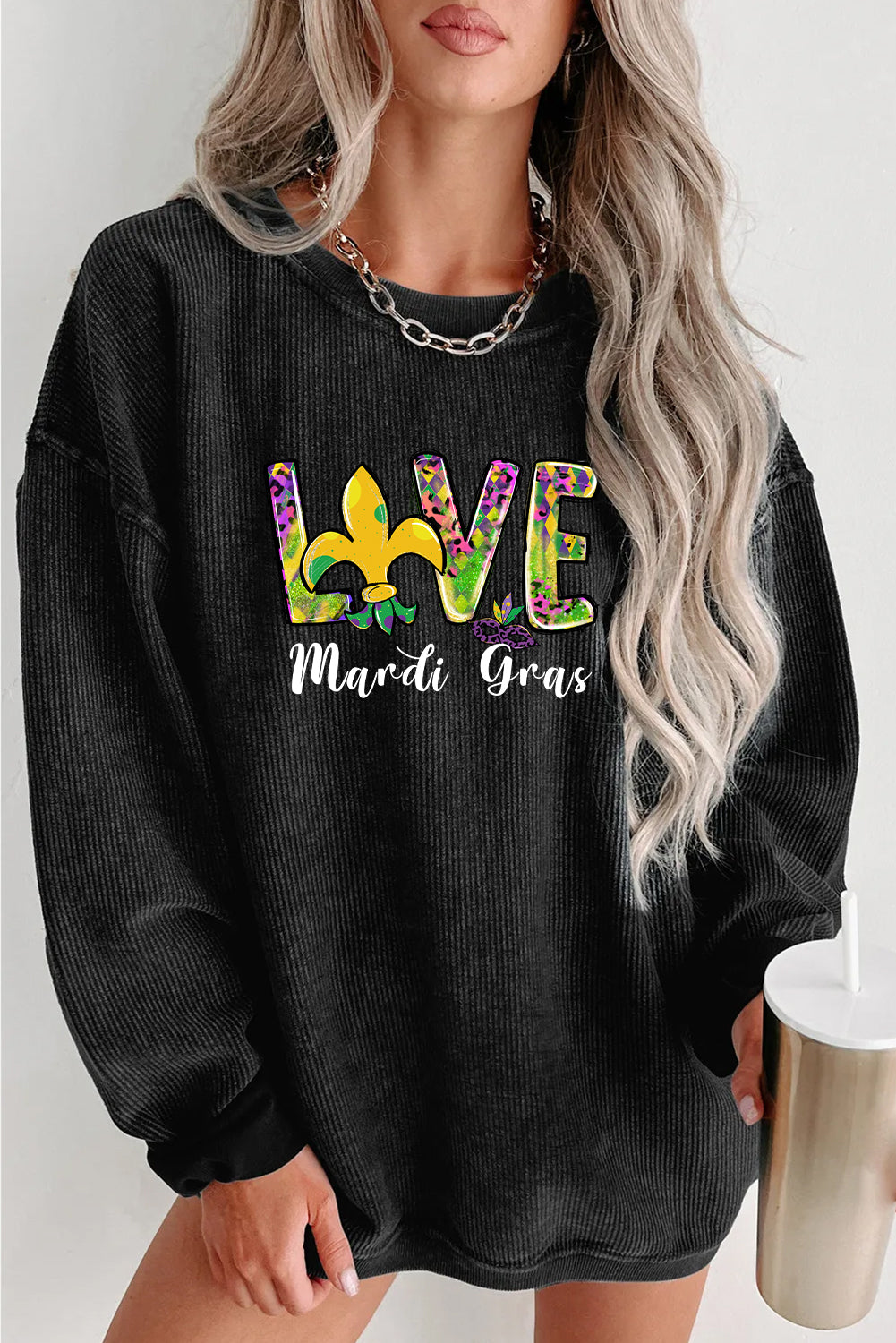 Mardi Gras Festive Love Graphic Long Sleeve Top