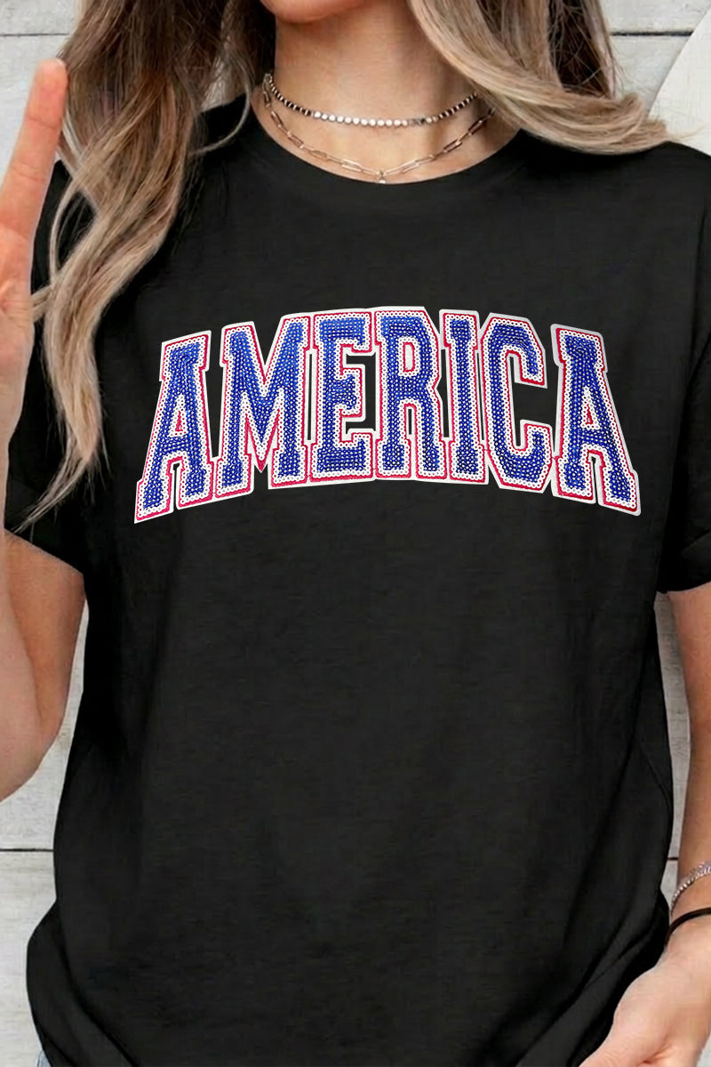 4th of July America Letter Graphic Casual Tee