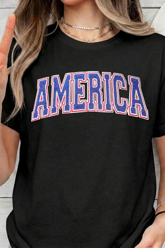 4th of July America Letter Graphic Casual Tee