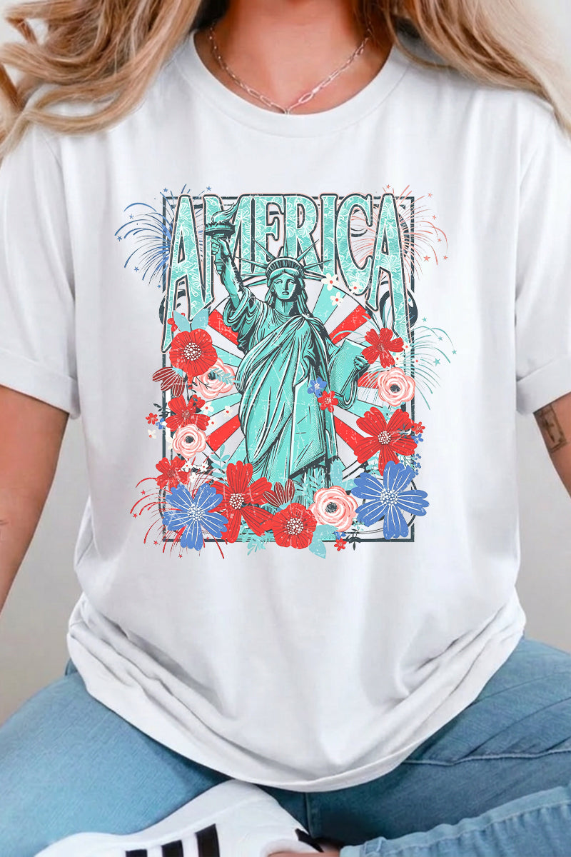 4th of July Floral Statue of Liberty Graphic Tee