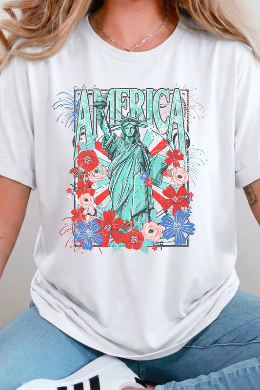 4th of July Floral Statue of Liberty Graphic Tee