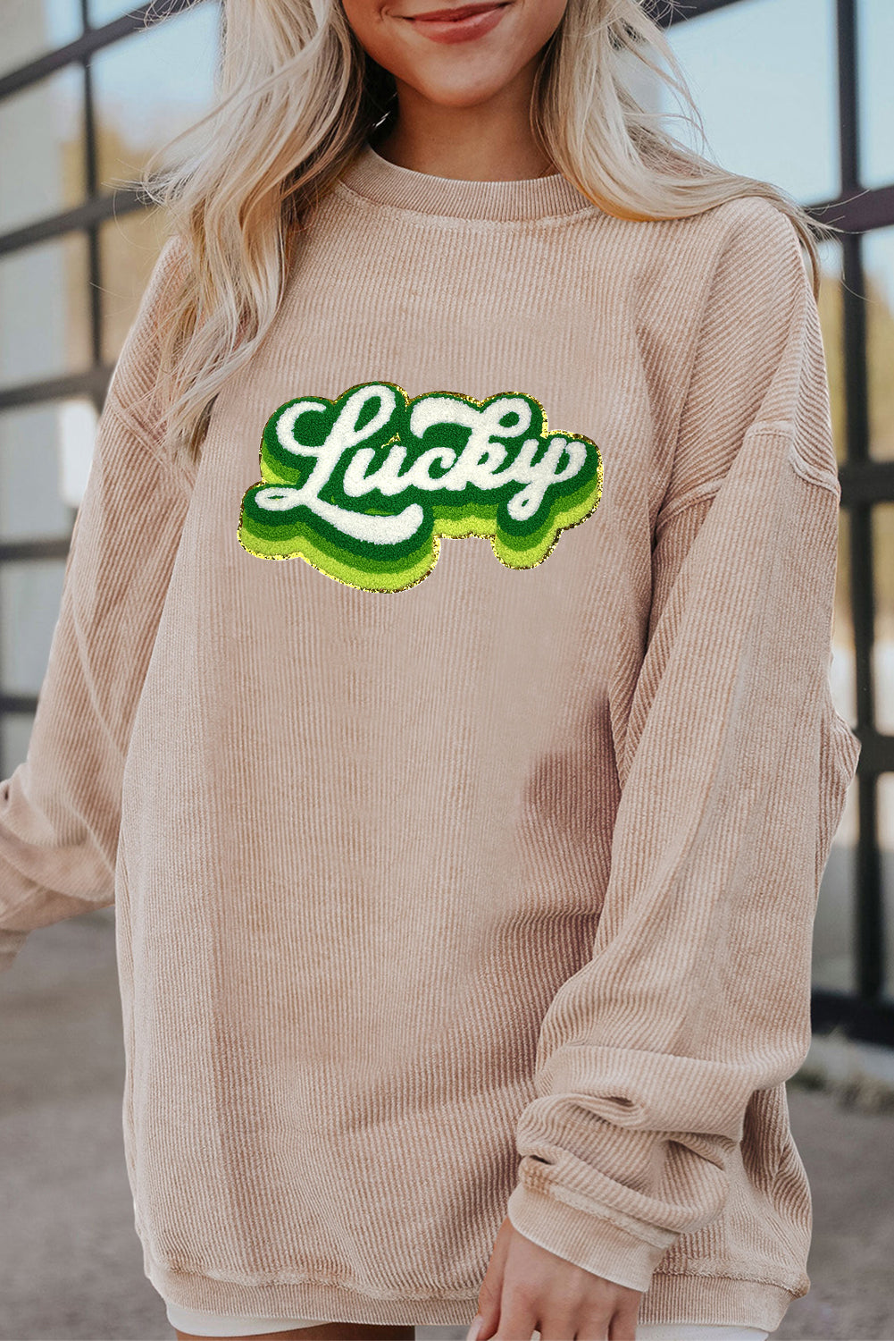 Saint Patrick’s Day Lucky Chenille Graphic Corded Sweatshirt