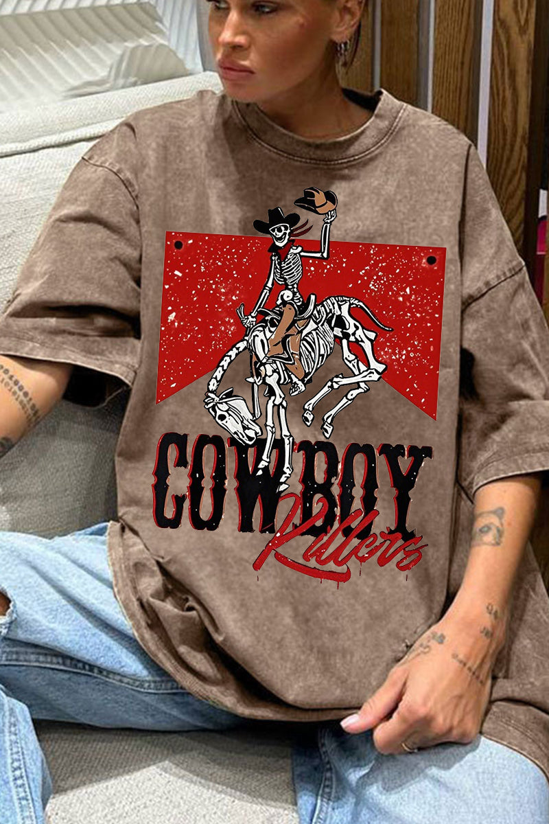 Vintage Cowboy Graphic Oversized Tee Western Style