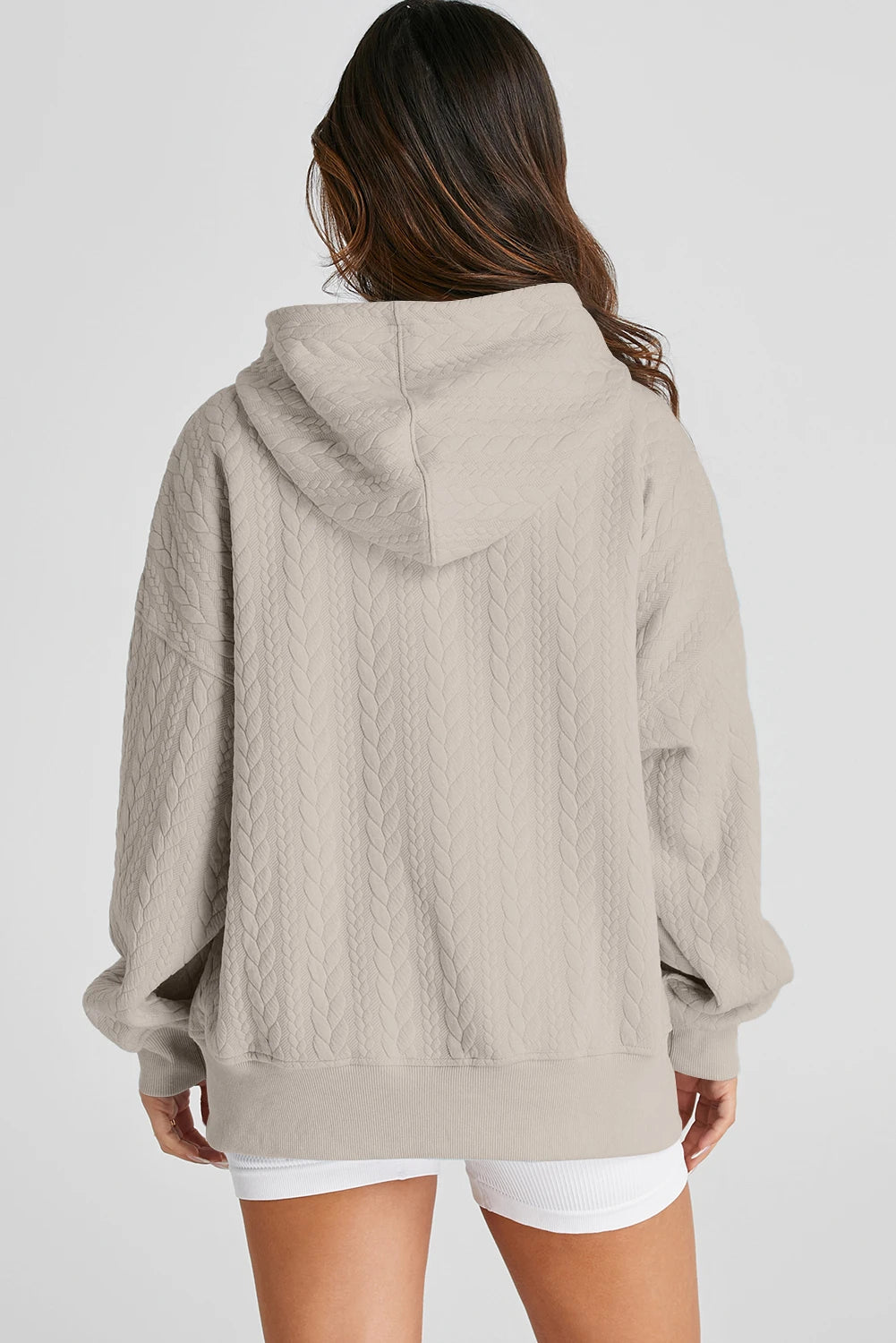 Moonlight Jade Cable Textured Baggy Solid Hoodie