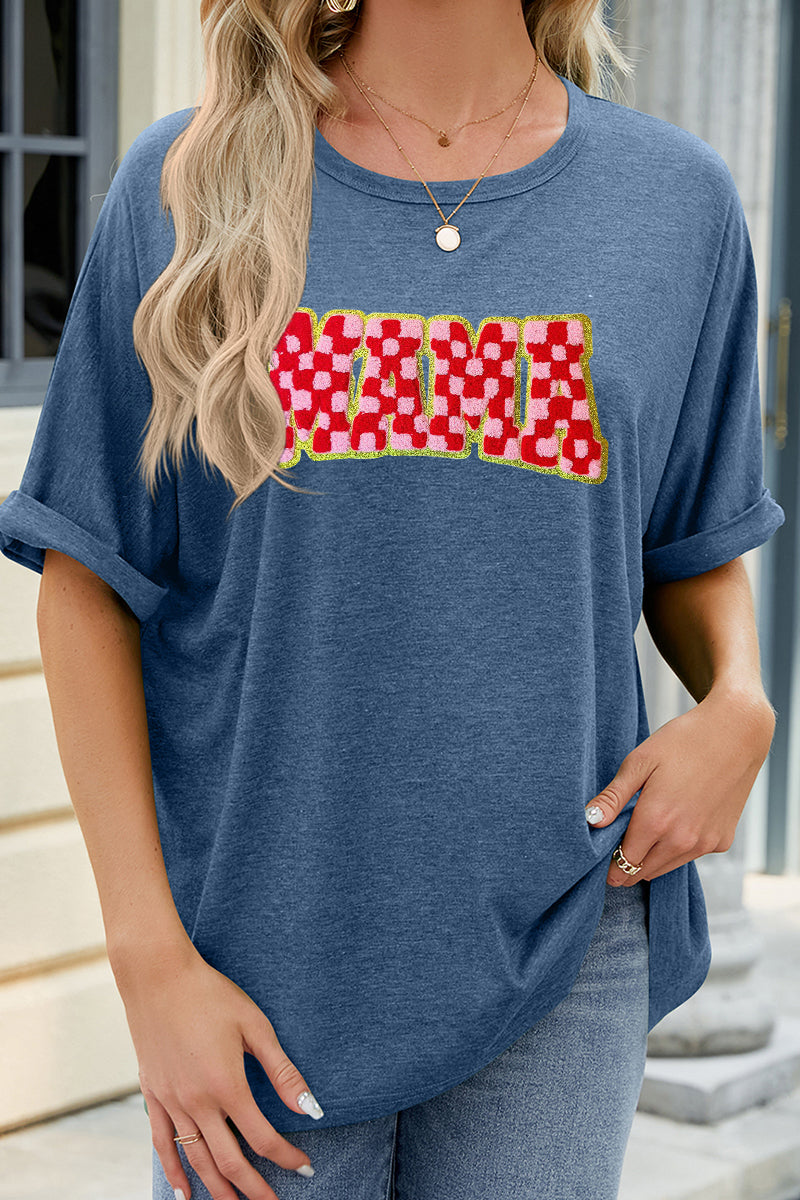 Mama Checkered Graphic Oversized Tee Mother's Day Gift