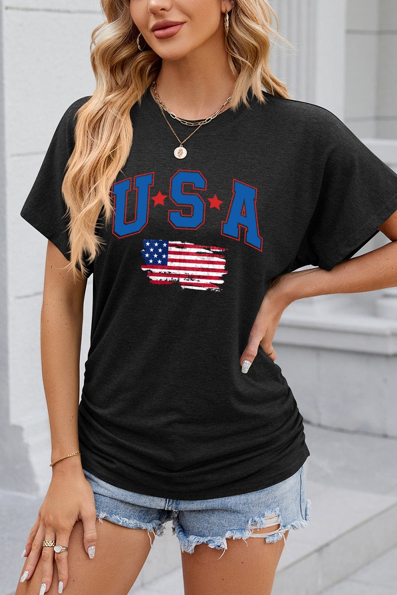 USA Flag Letter Graphic 4th of July Casual Tee