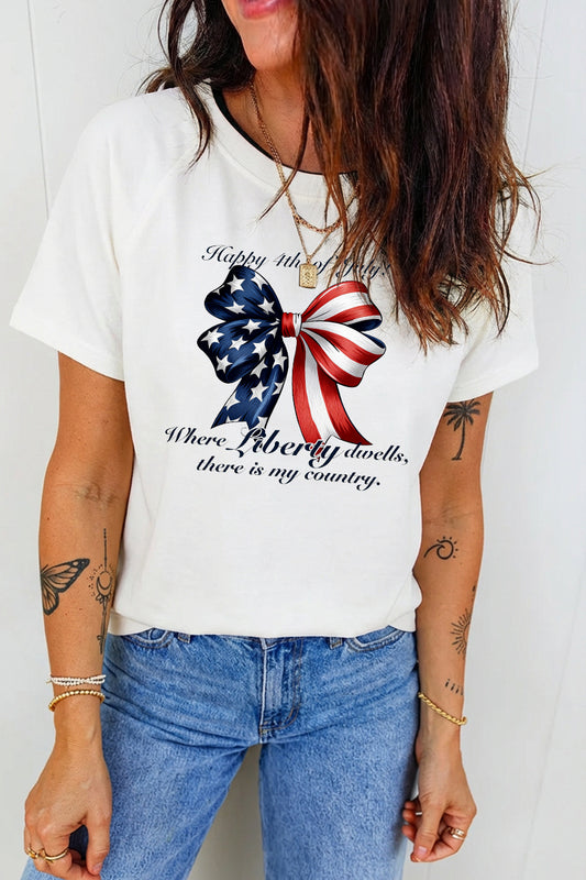 Patriotic Liberty Bow USA Flag 4th of July Graphic Tee
