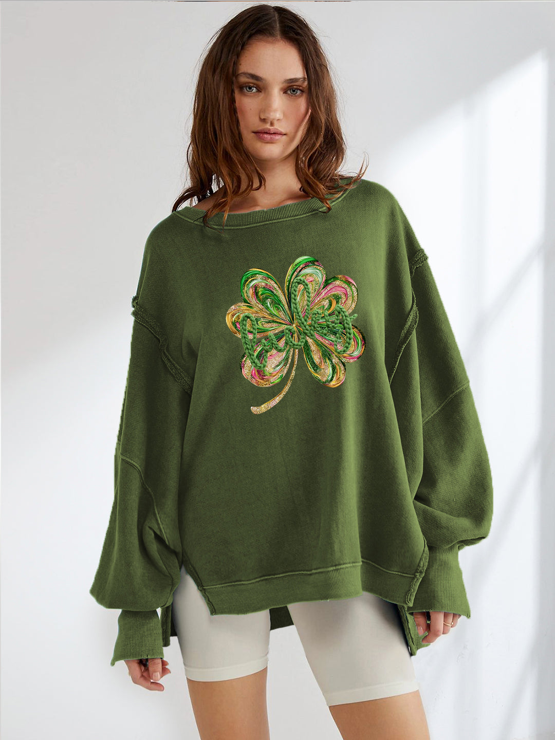 Saint Patrick’s Day Sequin Shamrock Graphic Sweatshirt