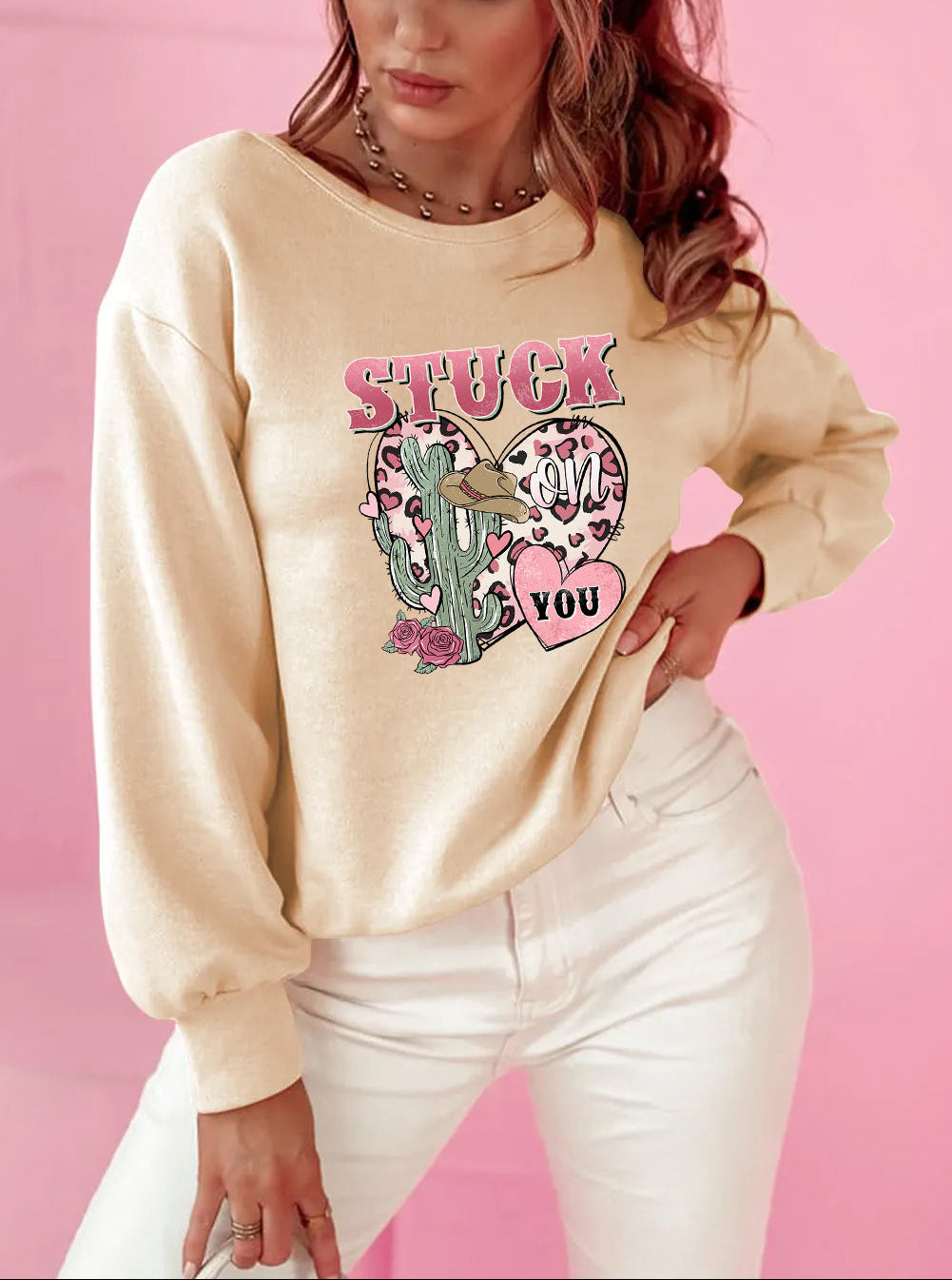 Valentines Day Stuck With You Cactus Graphic Sweatshirt