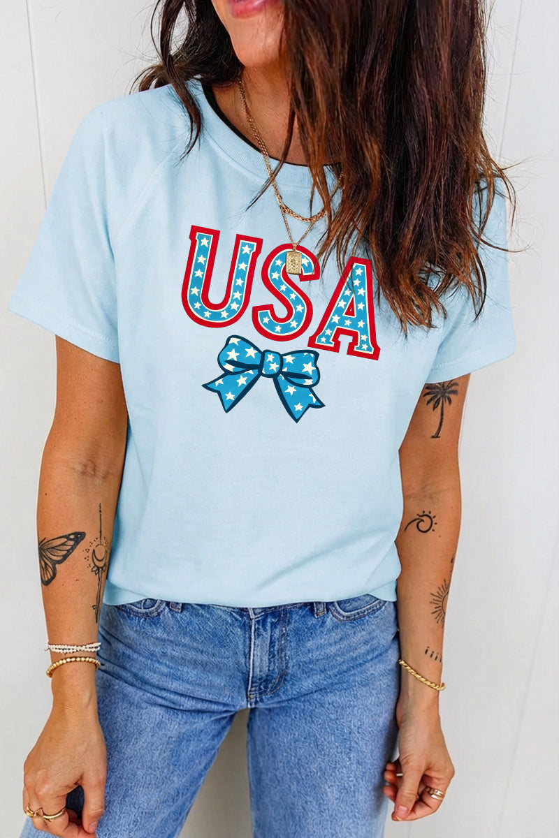 4th of July USA Bow Patriotic Graphic Tee