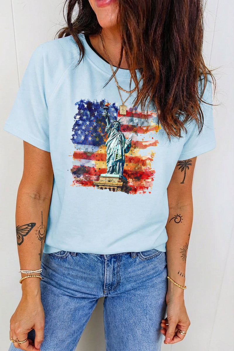 4th of July Statue of Liberty Flag Patriotic Graphic Tee