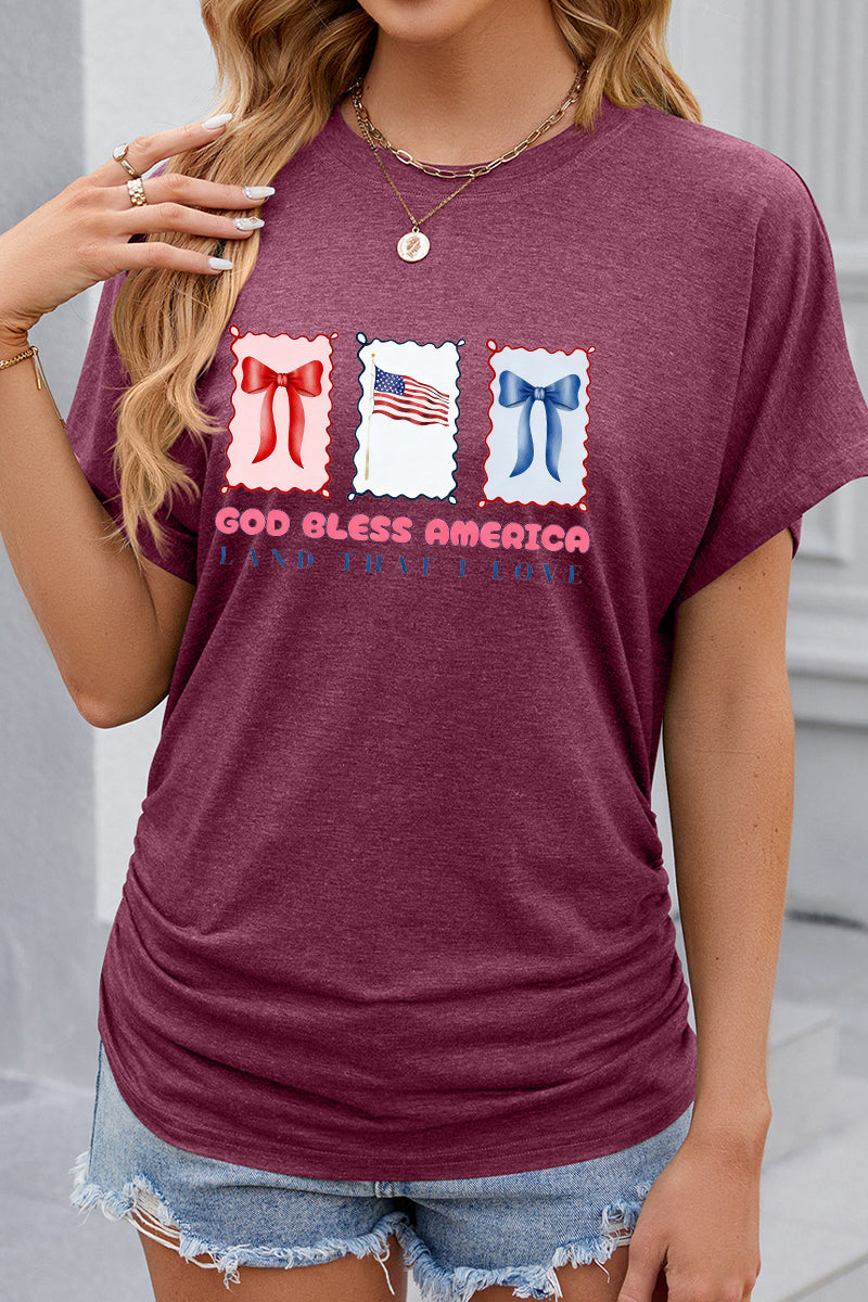 God Bless America Patriotic Bow 4th of July Graphic Tee