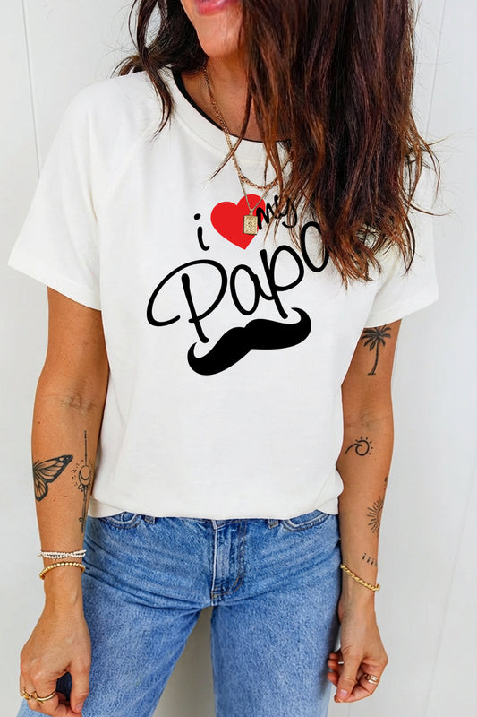 Father's Day Graphic Print T Shirt I Love Papa Mustache Casual Tee