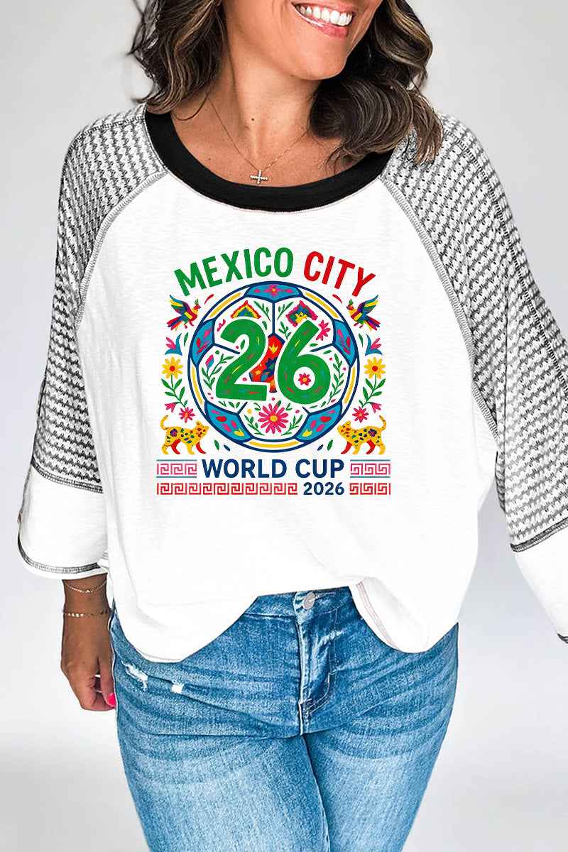 Soccer Graphic Raglan Sleeve Striped Casual Top