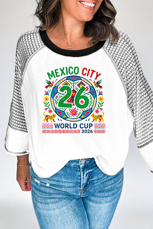 Soccer Graphic Raglan Sleeve Striped Casual Top