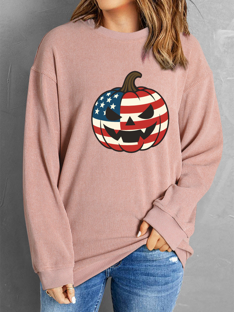 Halloween Pumpkin Face Graphic Long Sleeve Sweatshirt
