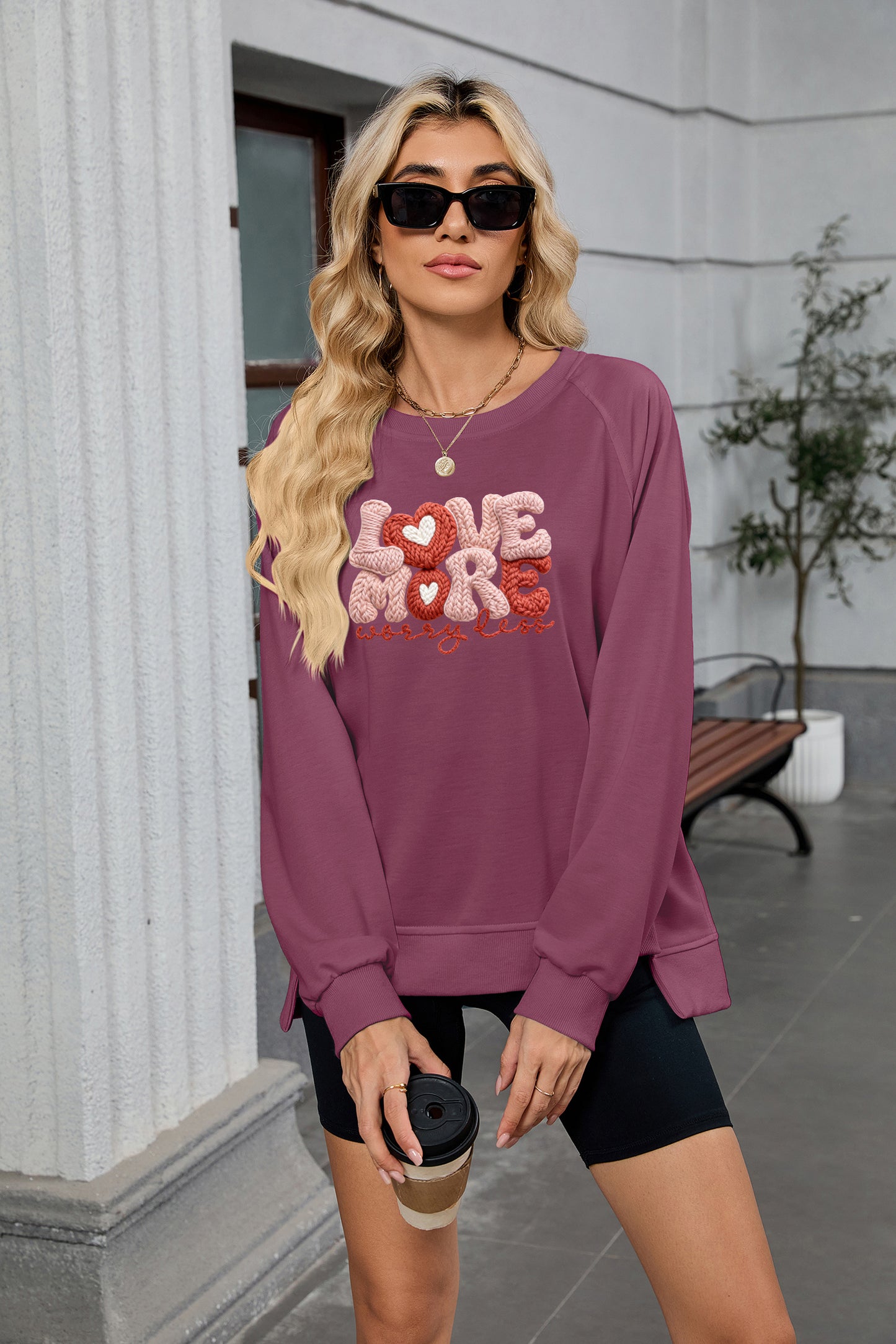 Valentine's Day Love More Heart Graphic Cozy Top(Not Embroidery)