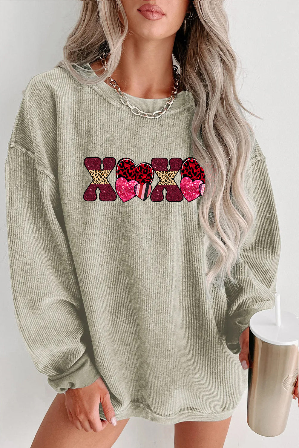 Valentines Day XOXO Sequin Letter Cozy Sweatshirt