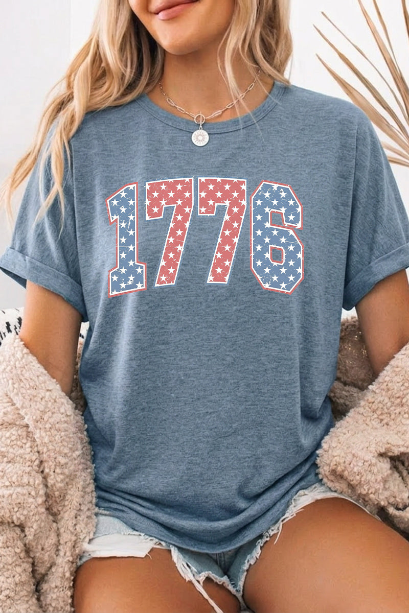 Patriotic Graphic Tee Oversized 1776 Independence Day Top