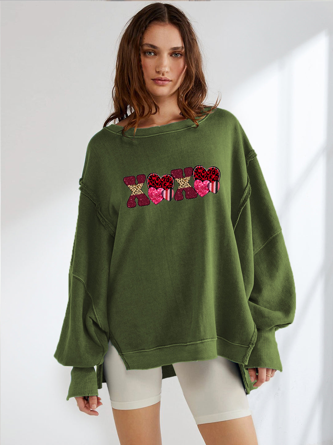 Valentine's Day XOXO Patchwork Heart Print Sweatshirt