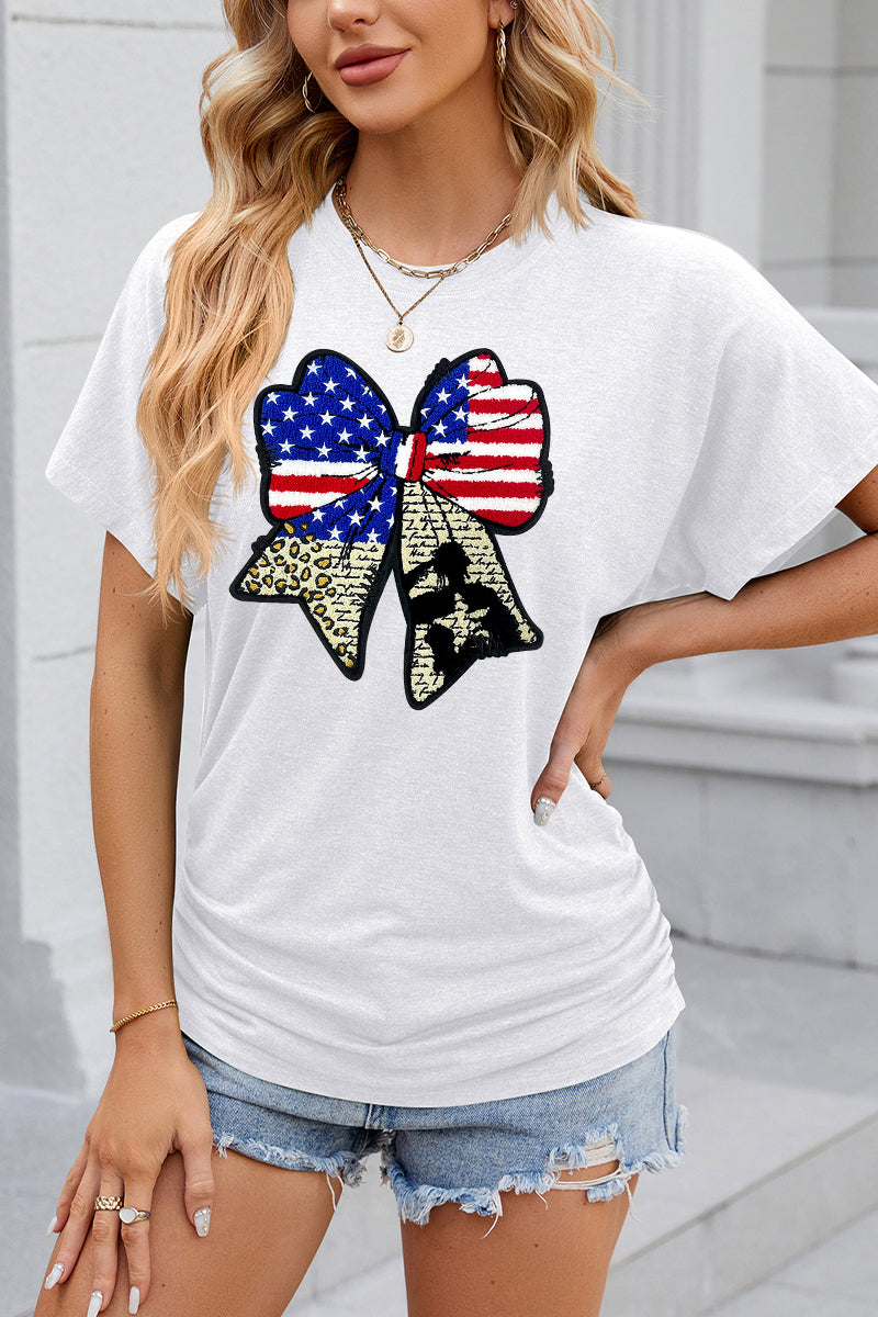 Patriotic Double Bow Graphic 4th of July Casual Tee