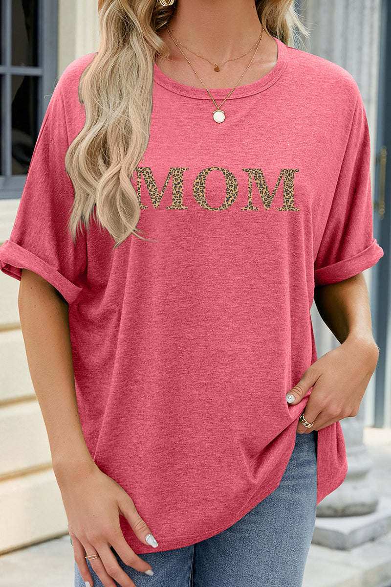 MOM Leopard Letter Graphic Mothers Day Casual Tee