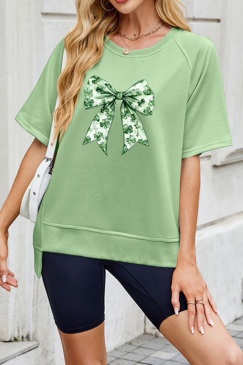 St Patricks Day Shamrock Bow Graphic Sweatshirt Tee