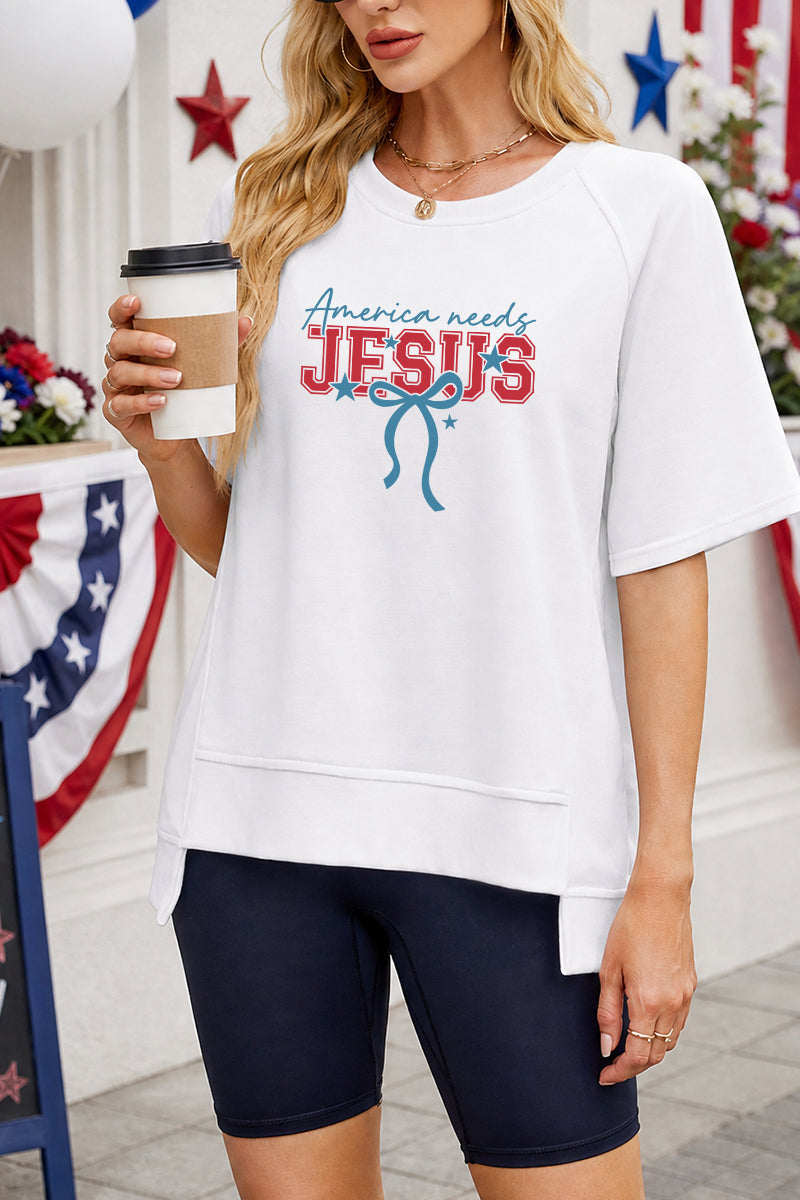 Patriotic Faith Graphic Oversized Summer Tee