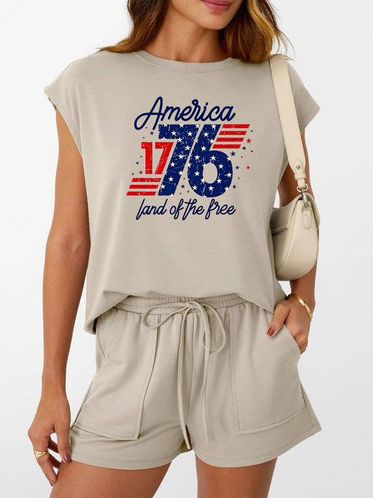 America 1776 Graphic Two Piece Set Patriotic Outfit