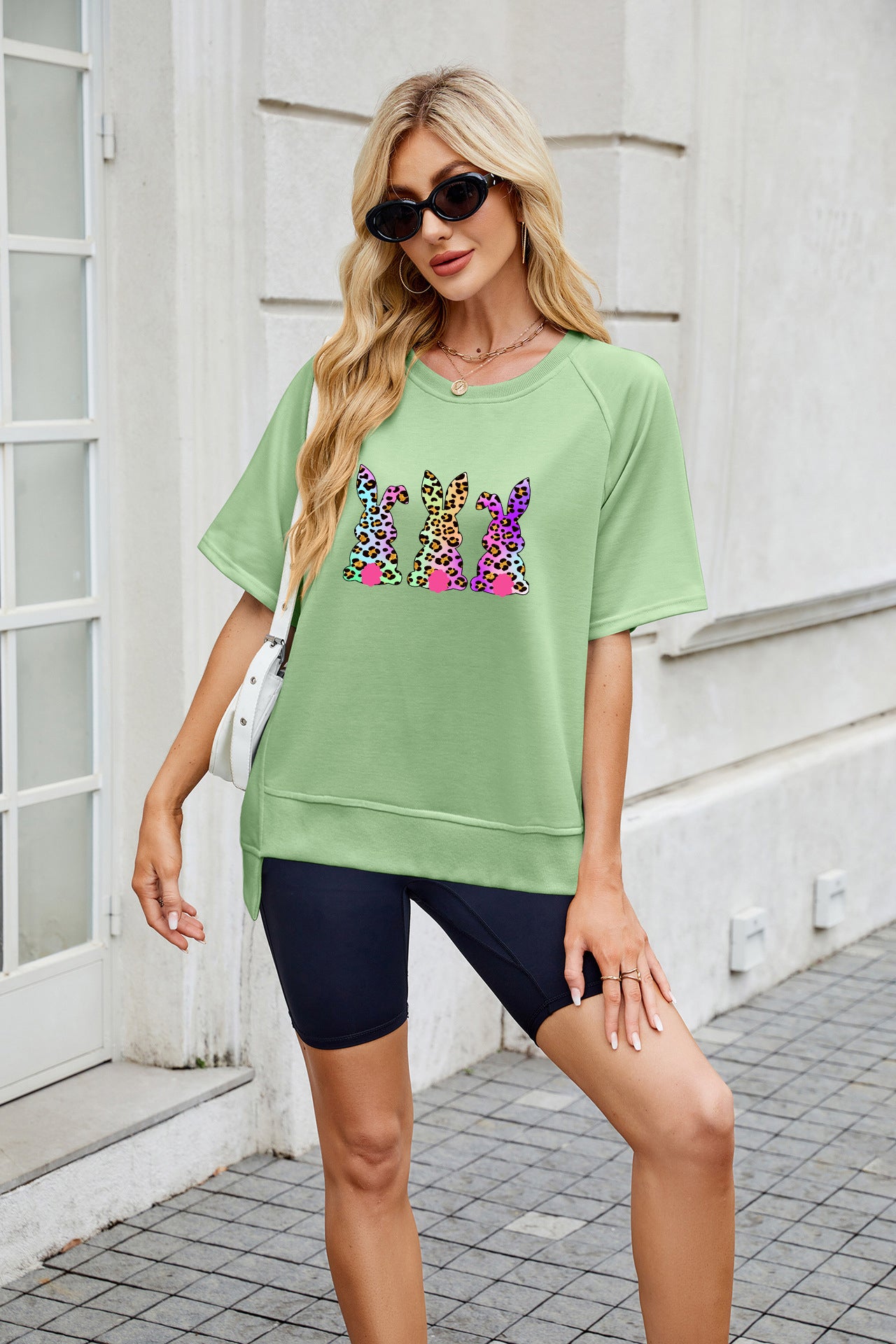 Easter Bunny Bow Graphic Relaxed Fit Spring Tee