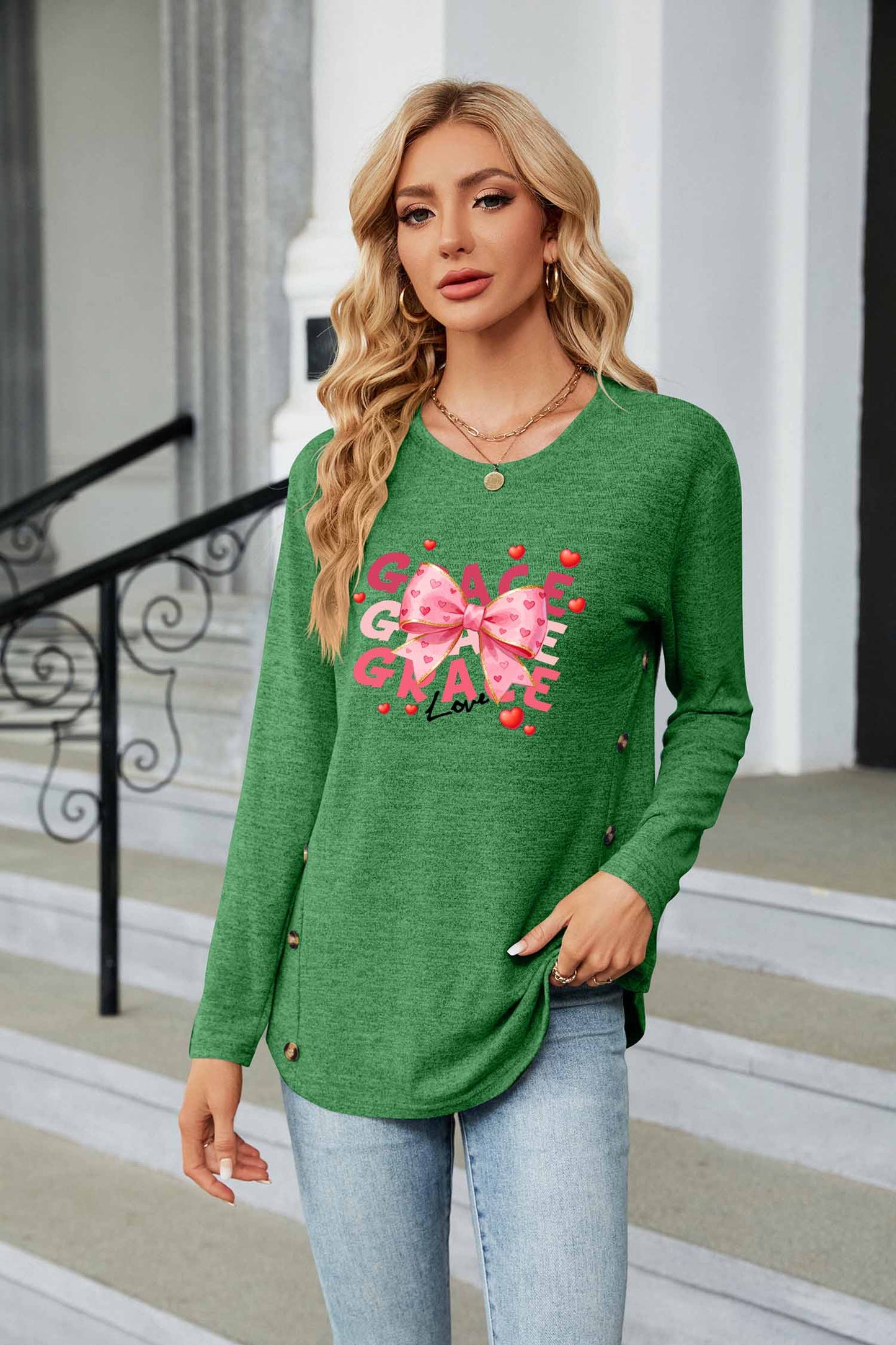 Valentine's Day Bow Love Graphic Everyday Long Sleeve