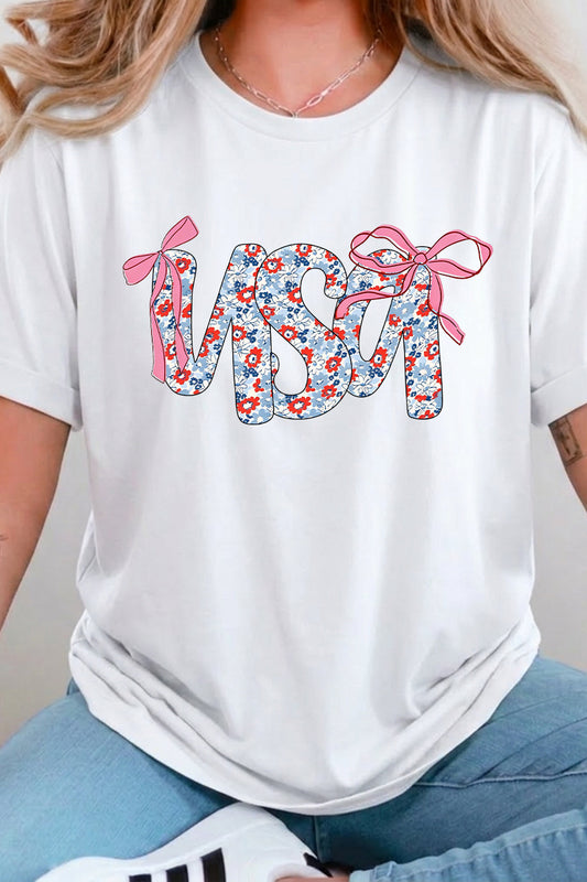 4th of July USA Floral Letter Graphic Tee