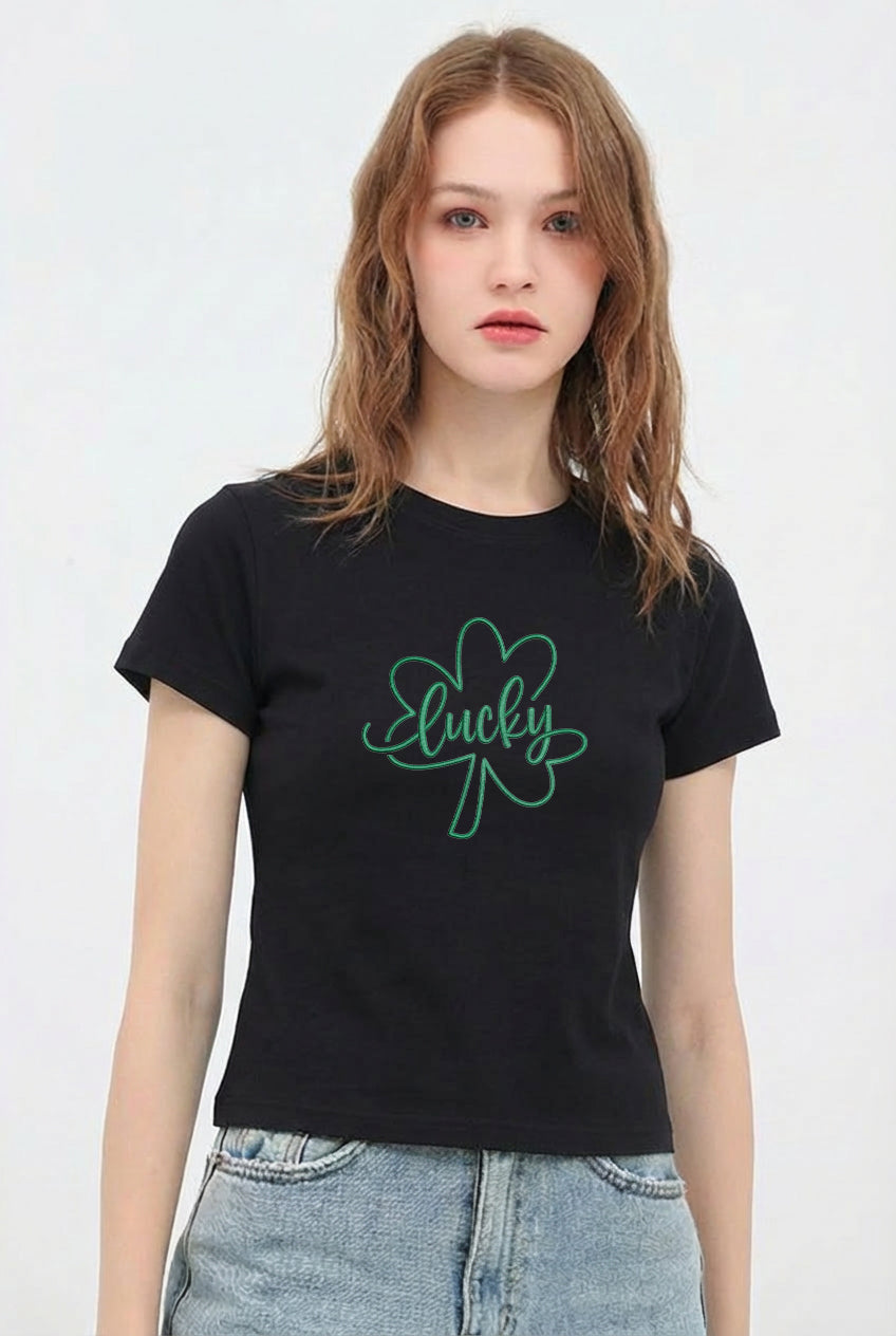 St Patricks Day Lucky Shamrock Crop T-Shirt