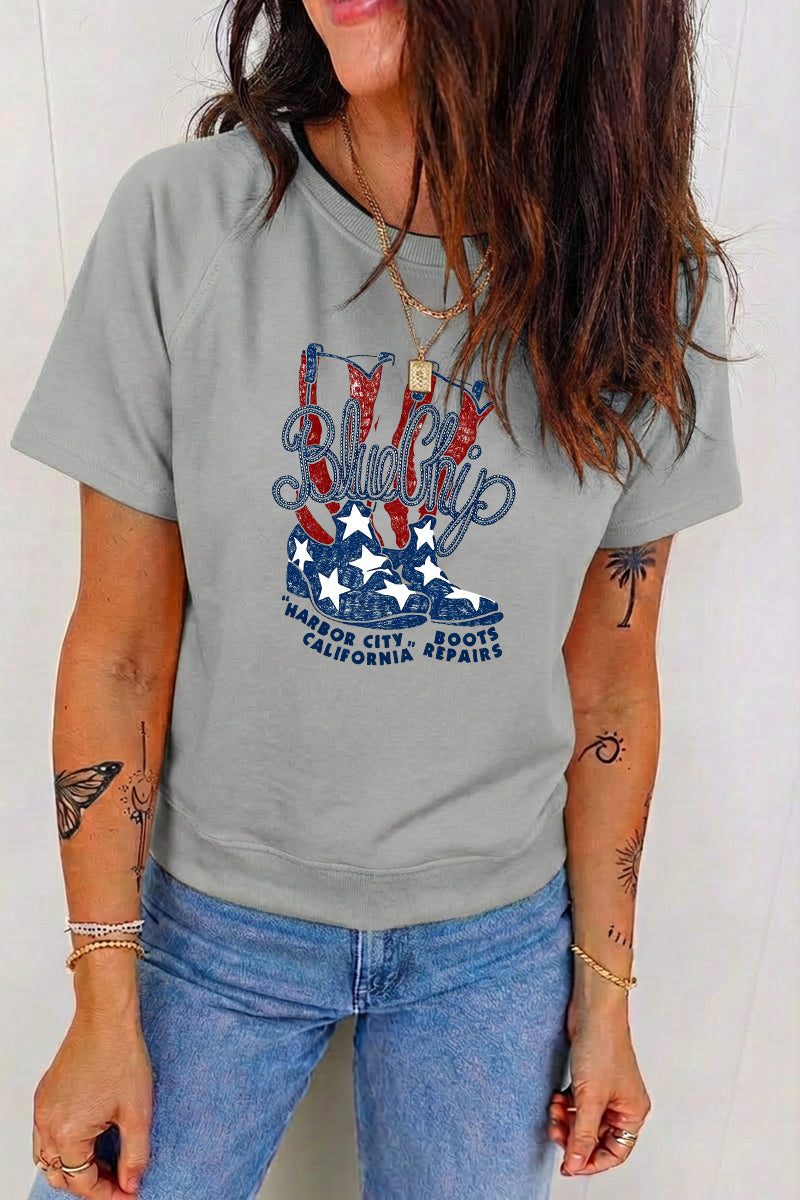 4th of July USA Cowboy Boot Patriotic Graphic Tee