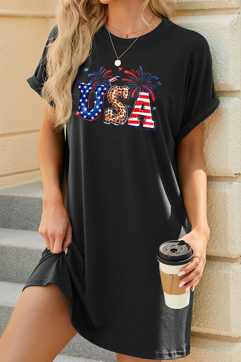 USA Graphic Pocket T Shirt Dress Patriotic Summer
