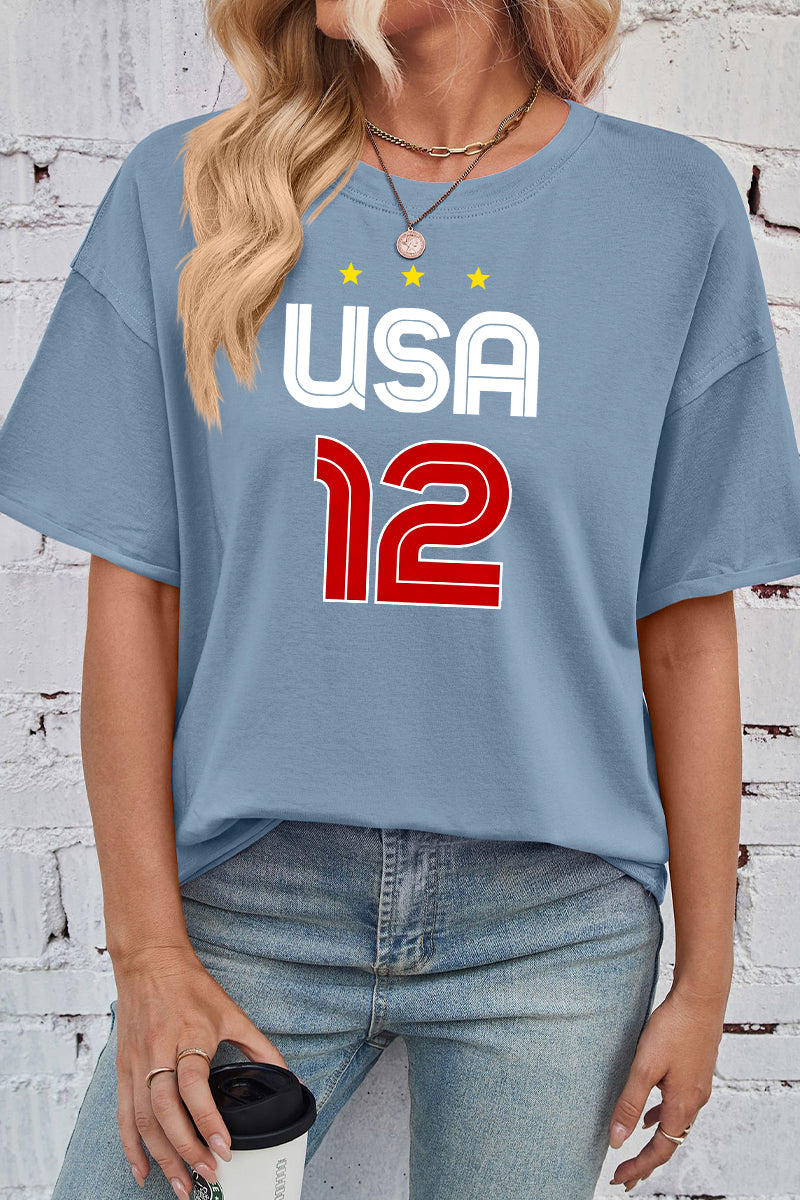 Graphic Rayon T Shirt USA Soccer Casual Loose Tee