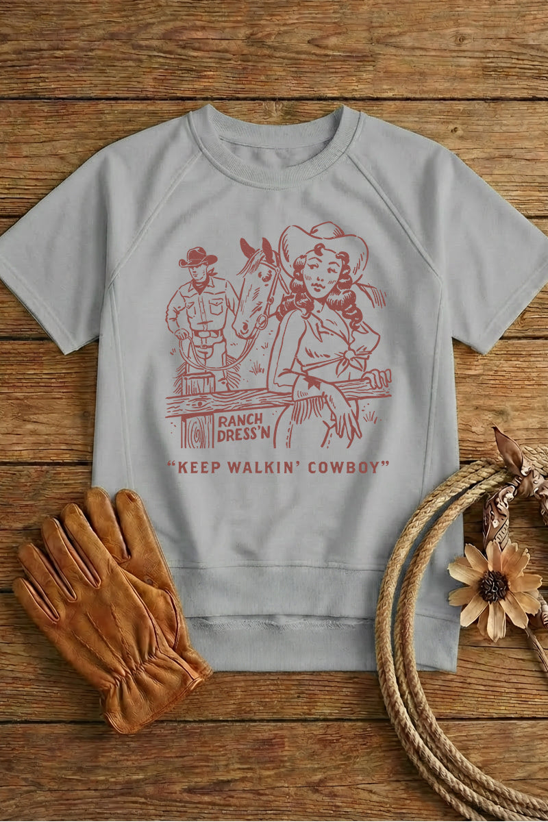 Western Cowboy Graphic Tee Vintage Rodeo Print Top
