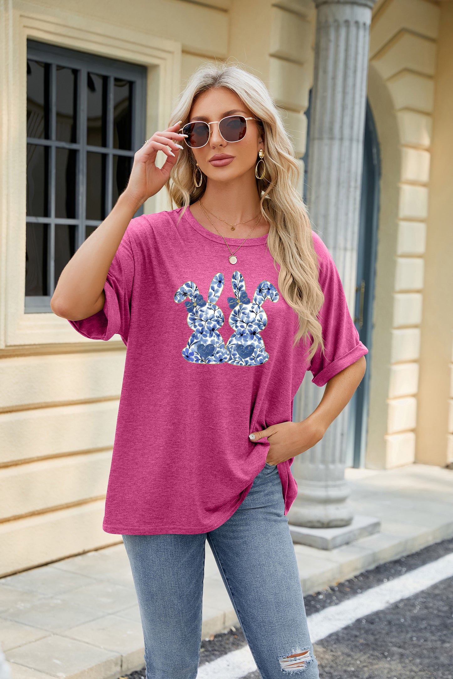 Easter Bunny Graphic Casual Oversized Short Sleeve Tee