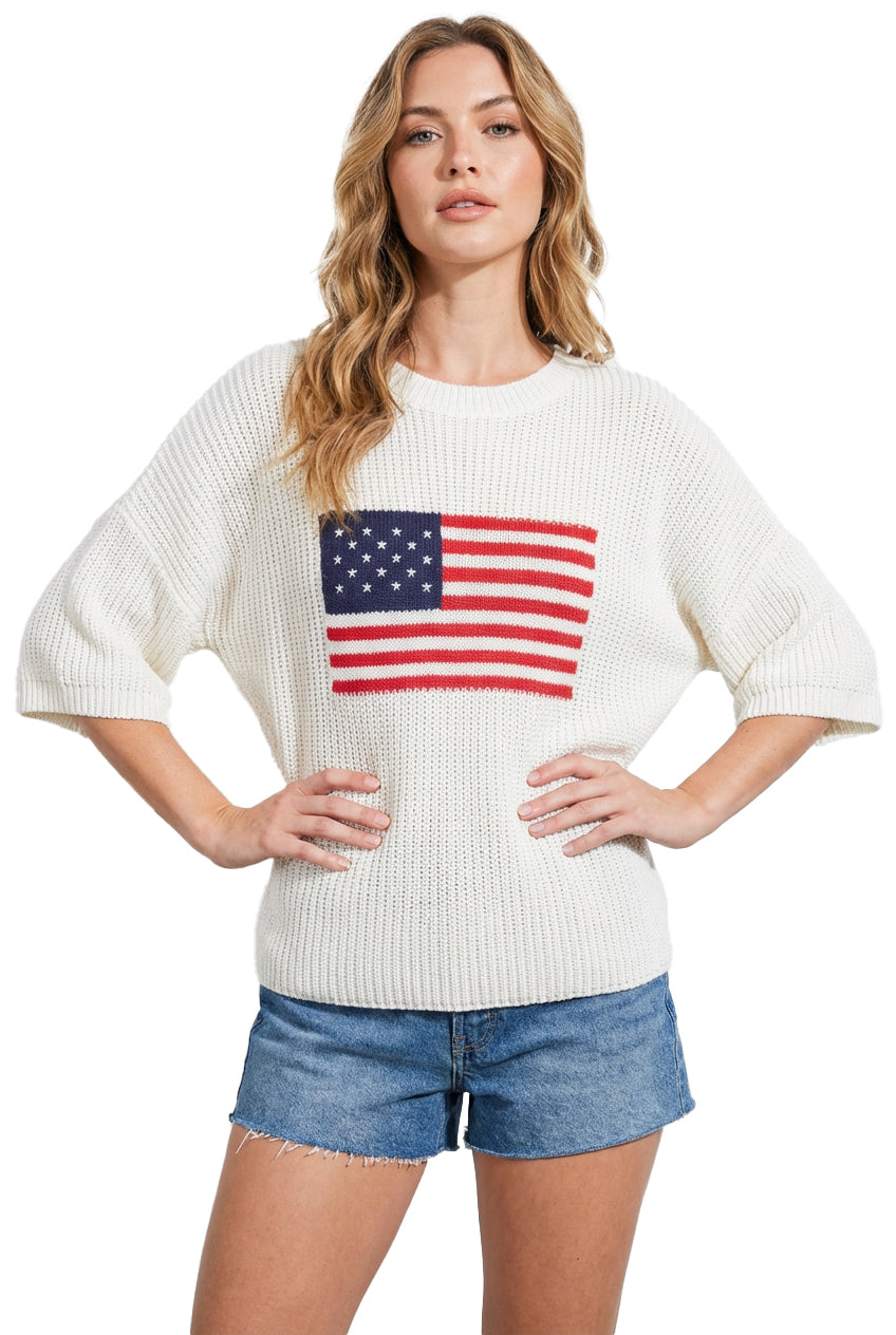American Flag Knit Crewneck Sweater Top