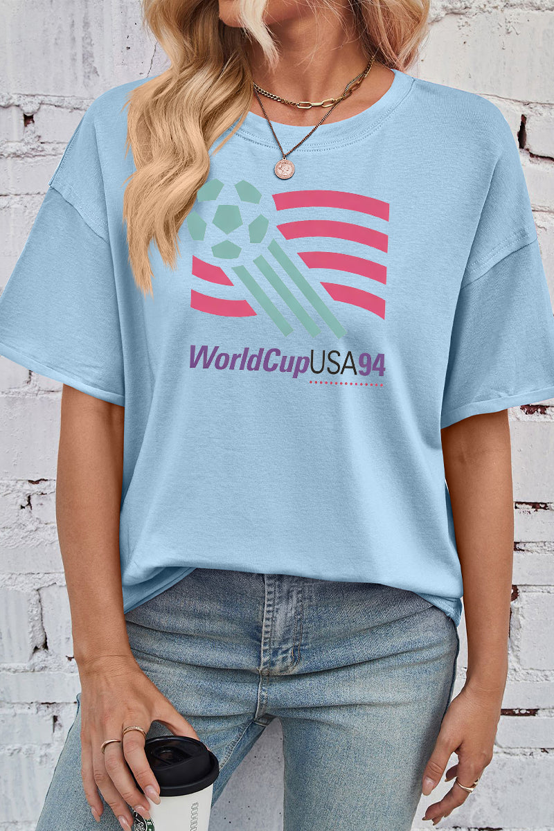 Graphic Rayon T Shirt Casual World Cup USA94 Loose Tee