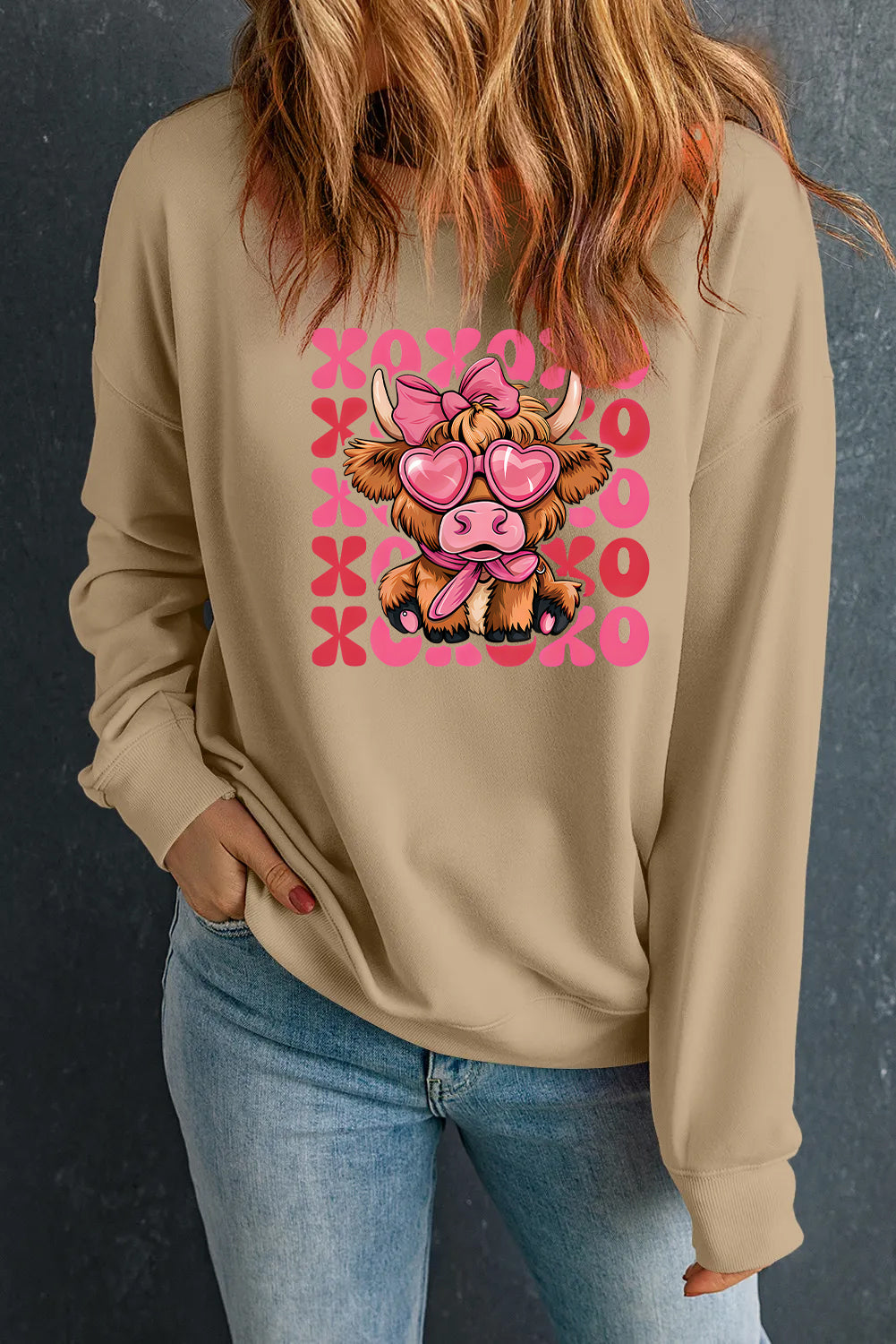 Valentine's Day Pink XOXO Textured Graphic Sweatshirt