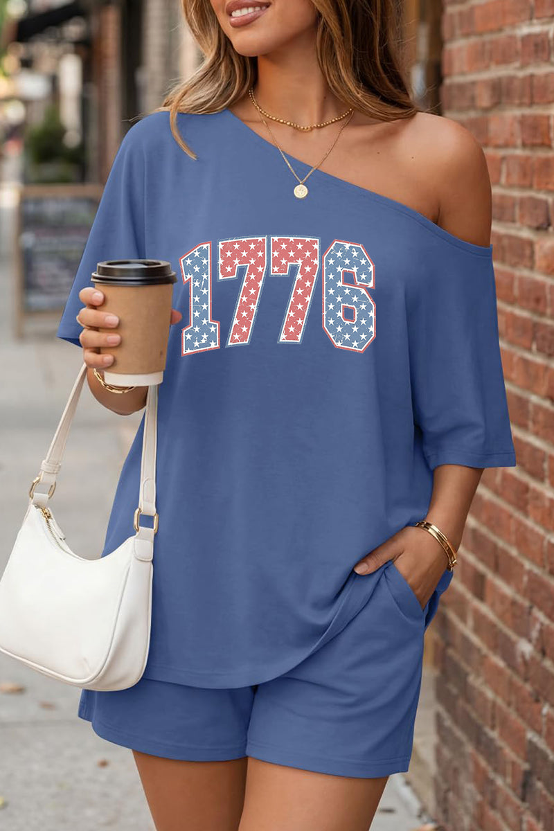 1776 Graphic Off Shoulder Short Sleeve USA Summer Set