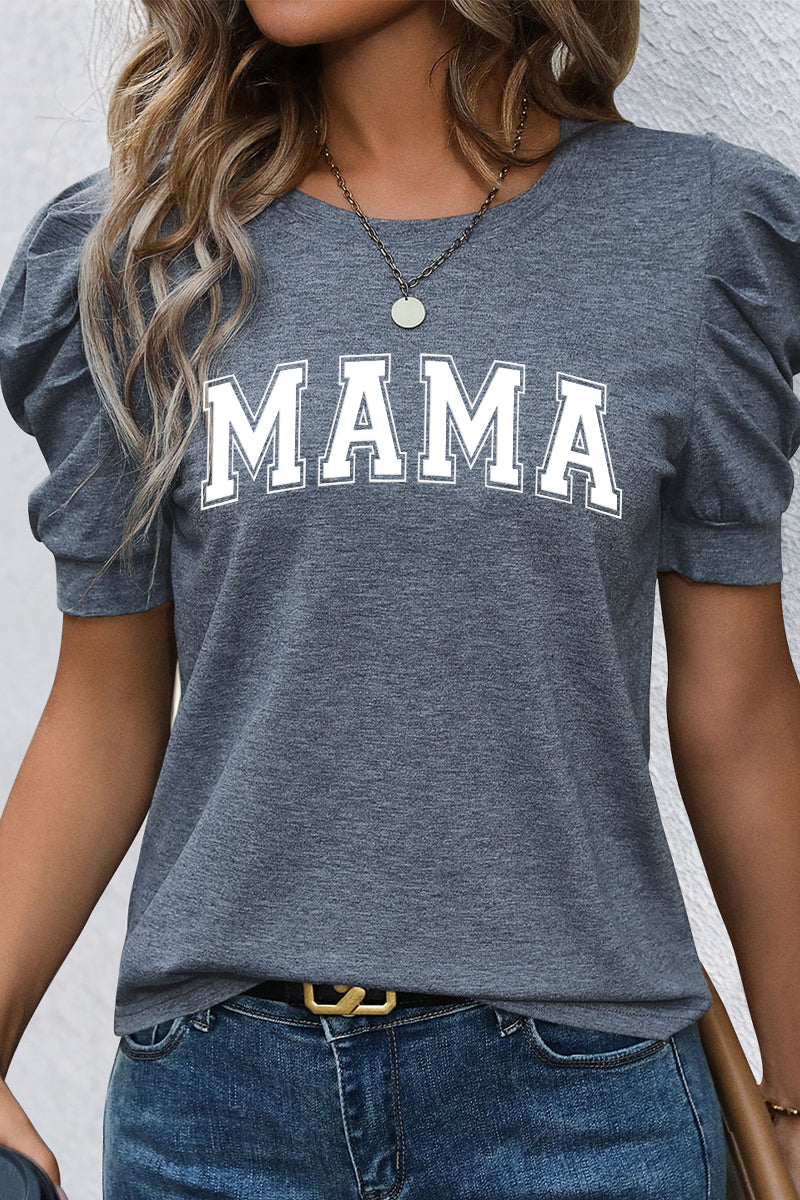 Mother’s Day MAMA Graphic Puff Sleeve Casual T Shirt