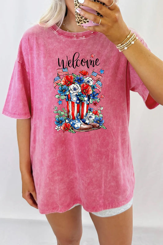 Patriotic Floral Mineral Wash Tee Oversized Vintage Graphic