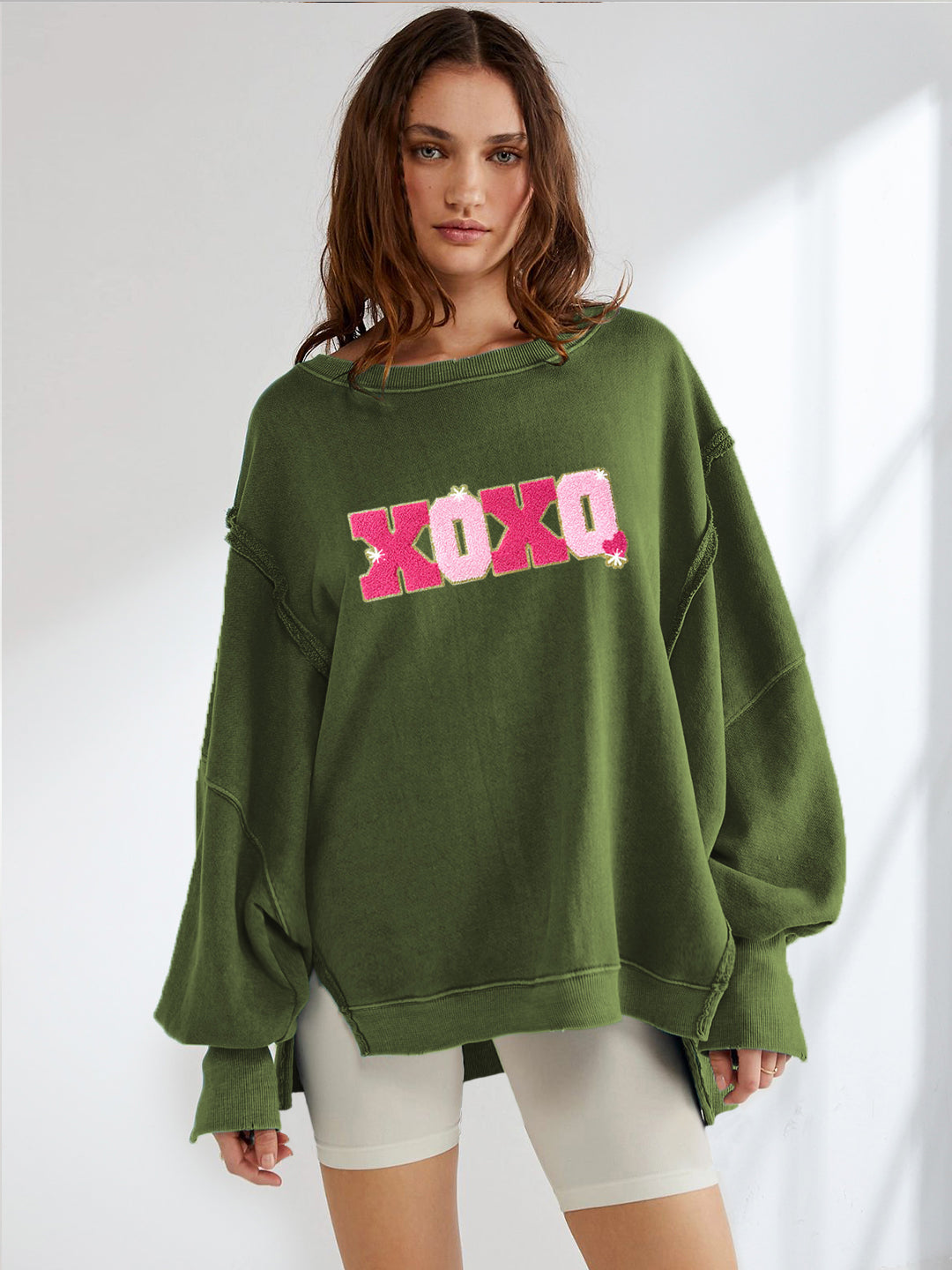 Valentines Day XOXO Chenille Letter Oversized Sweatshirt